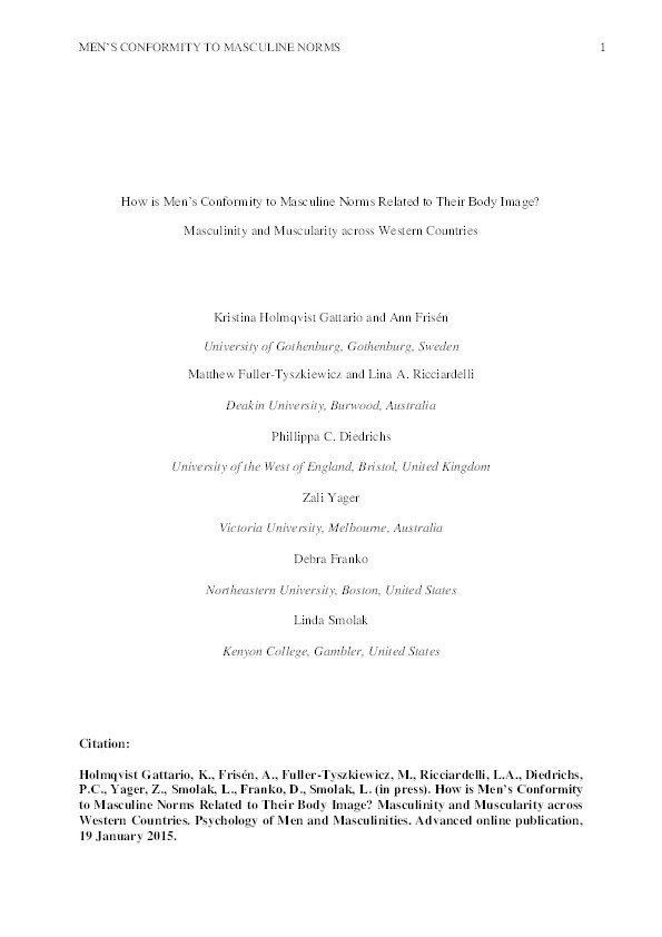 How is men's conformity to masculine norms related to their body image? Masculinity and muscularity across Western Countries Thumbnail