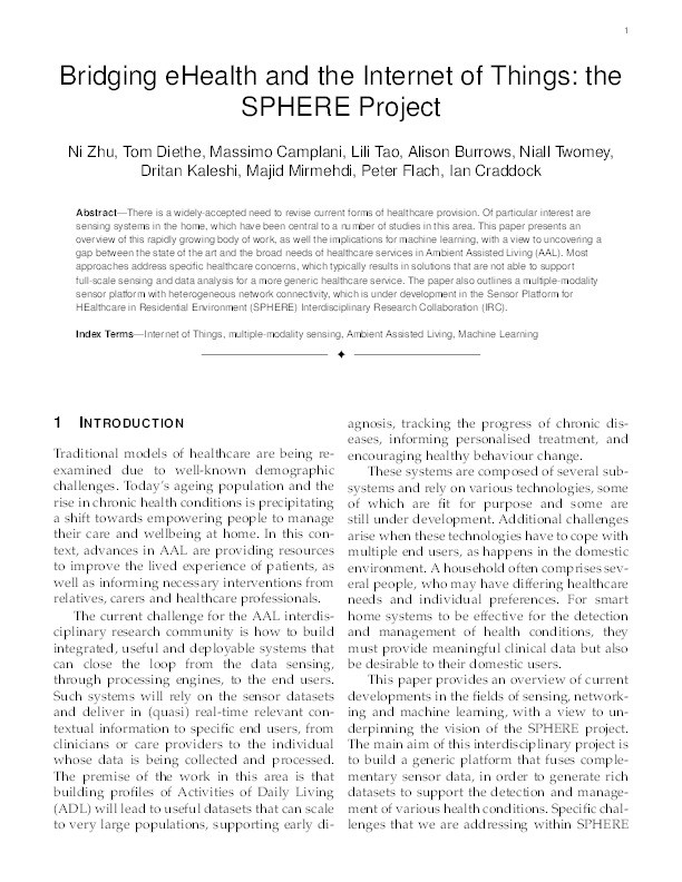 Bridging eHealth and the Internet of Things: The SPHERE Project Thumbnail