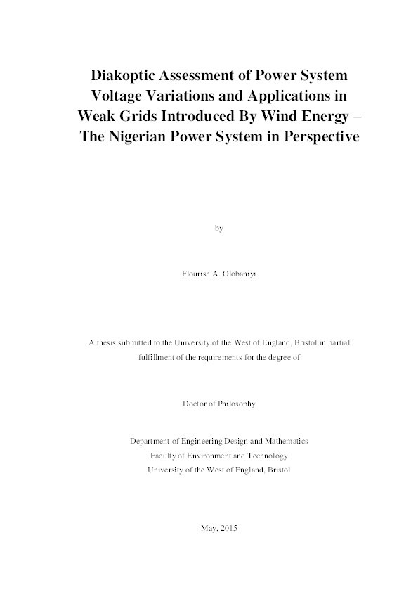 Diakoptic assessment of power system voltage variations and applications in weak grids introduced by wind energy – The Nigerian power system in perspective Thumbnail
