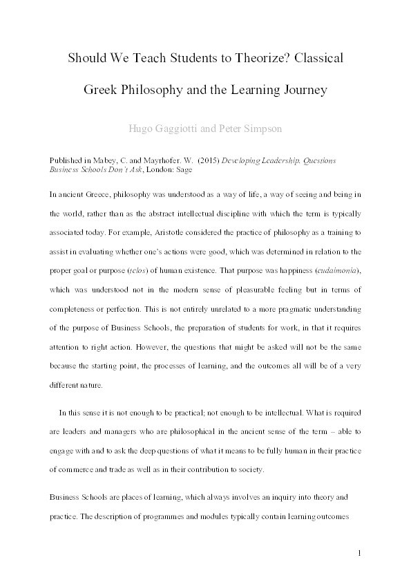 Should we teach students to theorize? Classical Greek philosophy and the learning journey Thumbnail