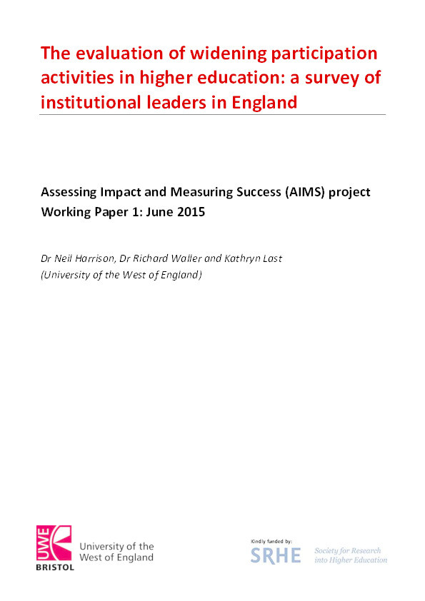 The evaluation of widening participation activities in higher education: A survey of institutional leaders in England Thumbnail