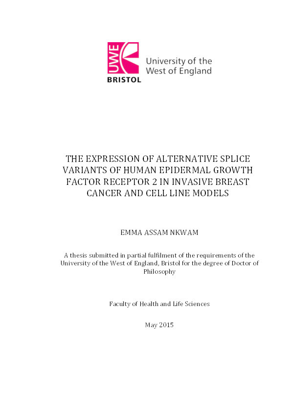 The expression of alternative splice variants of human epidermal growth factor receptor 2 in invasive breast cancer and cell line models Thumbnail