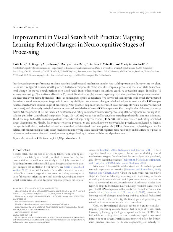 Improvement in visual search with practice: Mapping learning-related changes in neurocognitive stages of processing Thumbnail