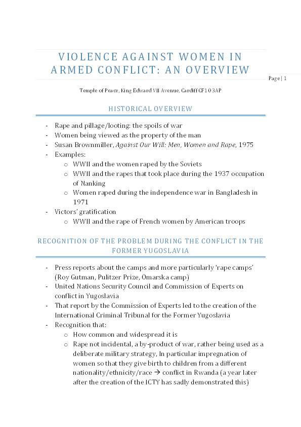 Violence against Women in armed conflict: An overview Thumbnail
