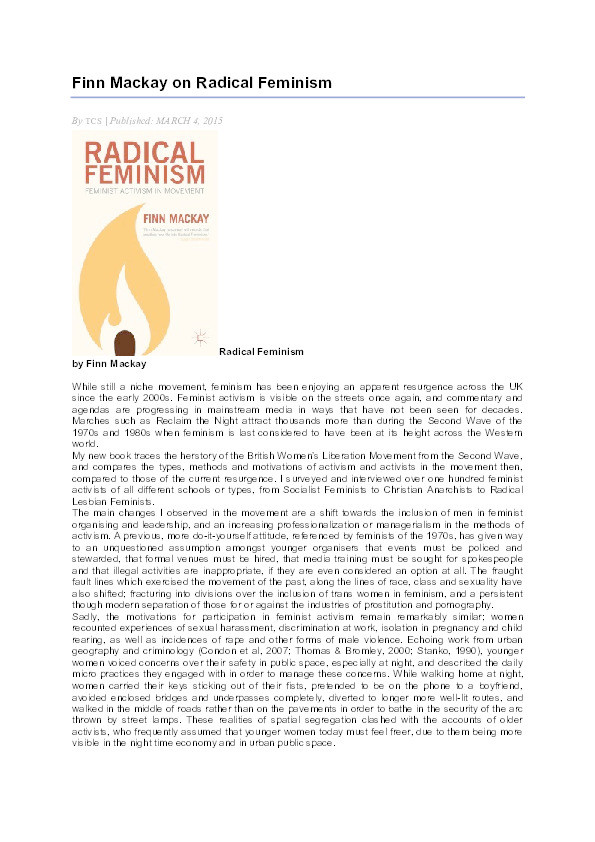 Finn Mackay on radical feminism Thumbnail