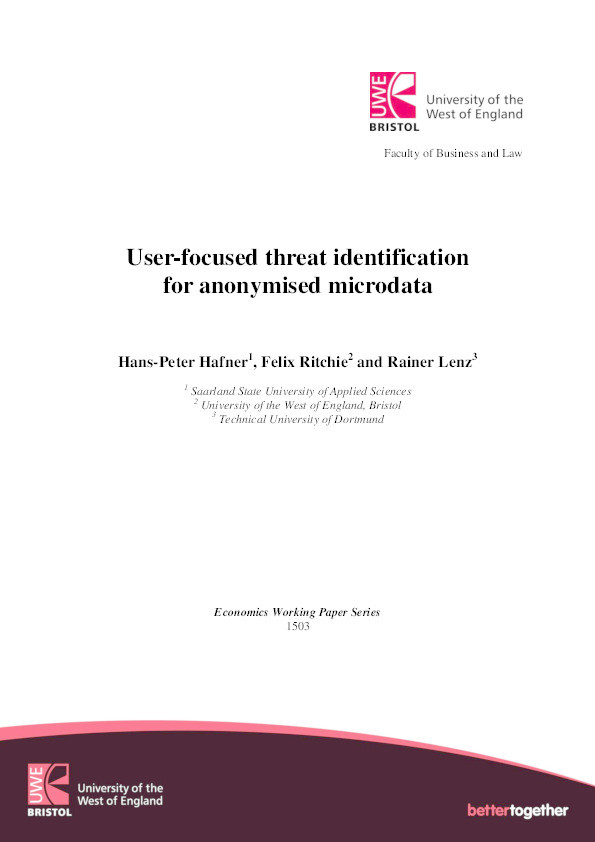User-focused threat identification for anonymised microdata Thumbnail