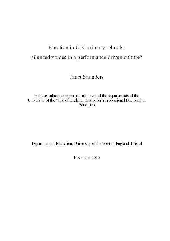 Emotion in UK primary schools: Silenced voices in a performance driven culture? Thumbnail