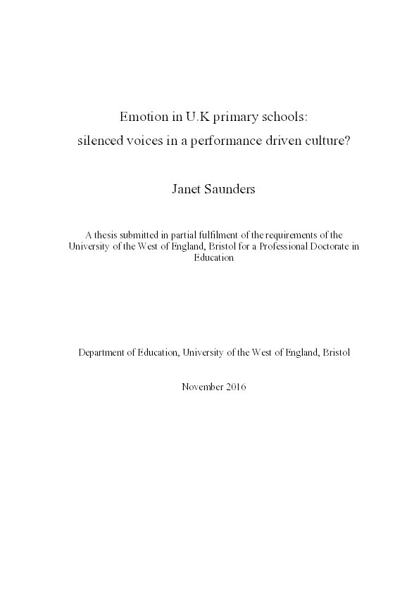 Emotion in UK primary schools: Silenced voices in a performance driven culture? Thumbnail