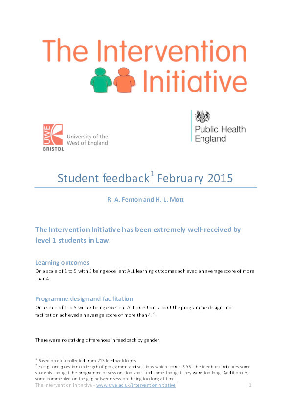 The Intervention Initiative: Student feedback February 2015 Thumbnail