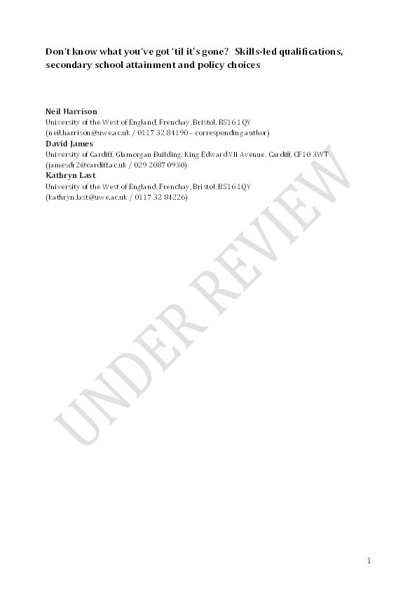 Don’t know what you’ve got ‘til it's gone? Skills-led qualifications, secondary school attainment and policy choices Thumbnail