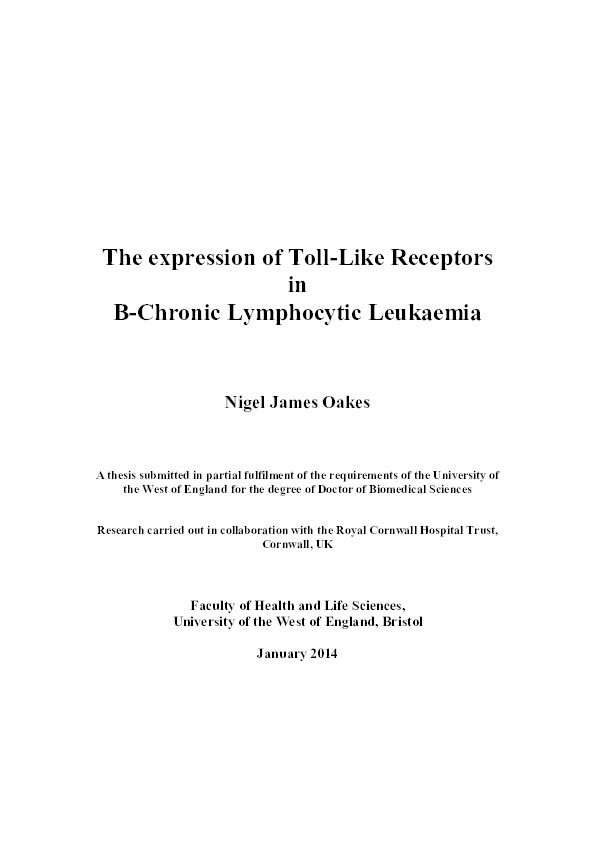 The expression of toll-like receptors in B-chronic lymphocytic leukaemia Thumbnail