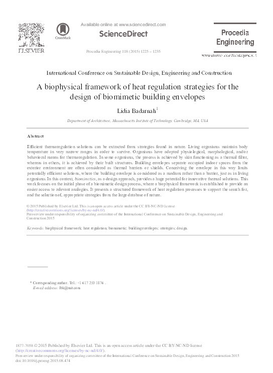 A Biophysical Framework of Heat Regulation Strategies for the Design of Biomimetic Building Envelopes Thumbnail
