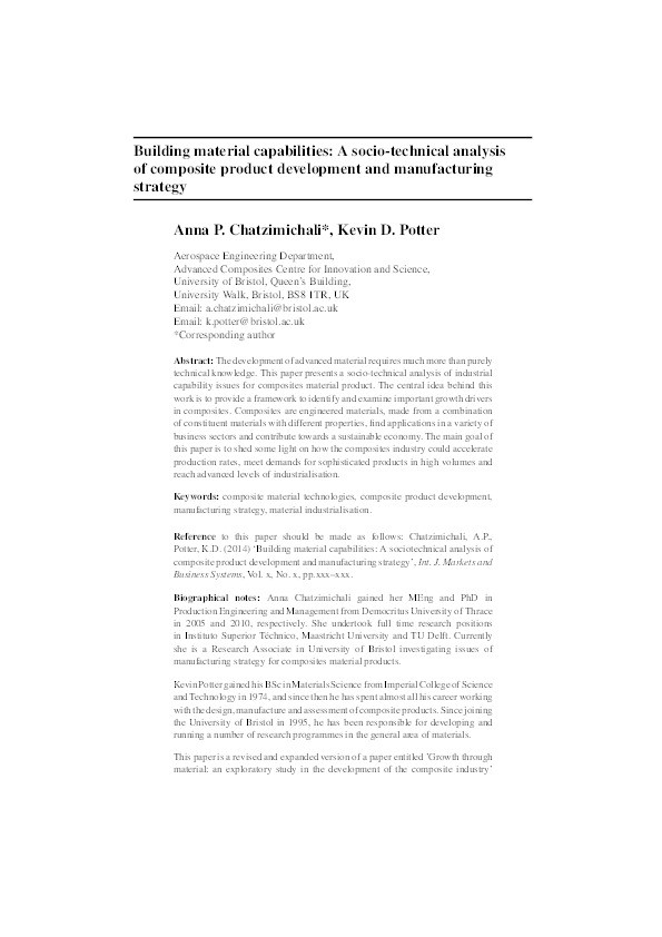 Building material capabilities: A socio-technical analysis of composite product development and manufacturing strategy Thumbnail