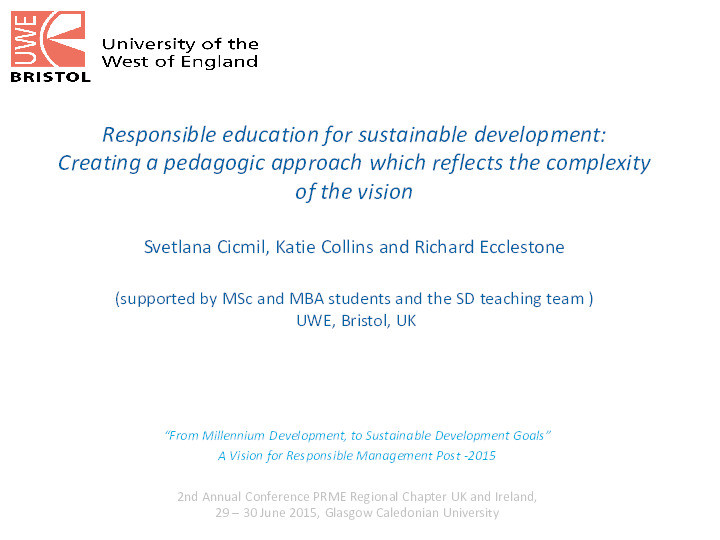 Responsible education for sustainable development: Creating a pedagogic approach which reflects the complexity of the vision Thumbnail