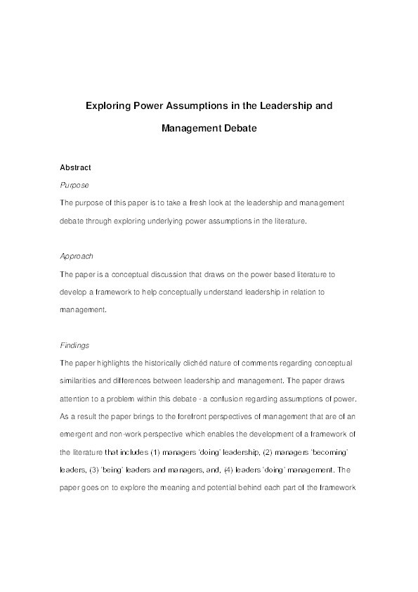 Exploring power assumptions in the leadership and management debate Thumbnail