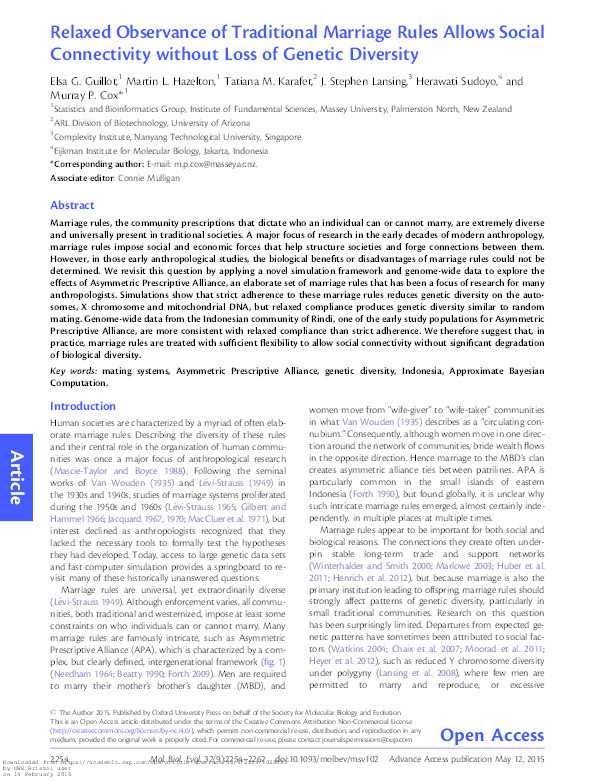 Relaxed observance of traditional marriage rules allows social connectivity without loss of genetic diversity Thumbnail