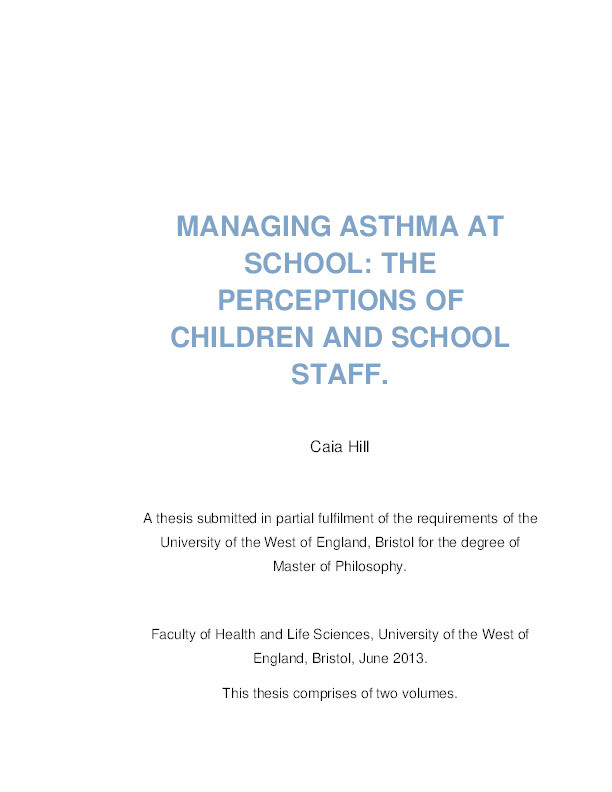 Managing asthma at school: The perceptions of children and school staff Thumbnail