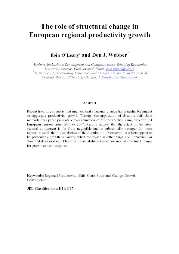 The Role of Structural Change in European Regional Productivity Growth Thumbnail