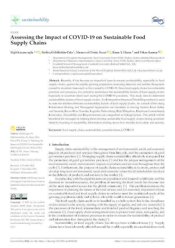 Assessing the Impact of COVID-19 on Sustainable Food Supply Chains Thumbnail