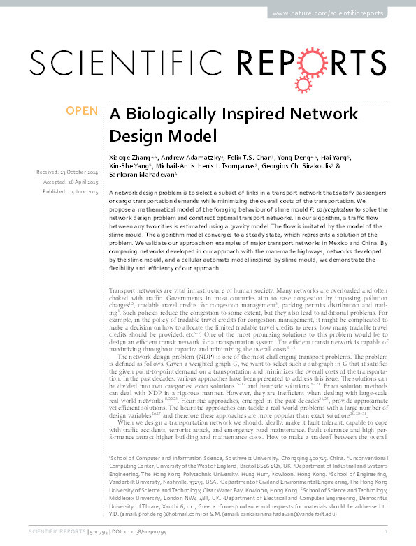 A biologically inspired network design model Thumbnail