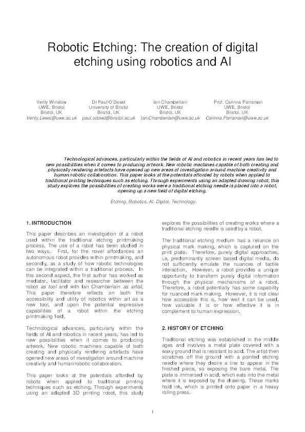 Robotic etching: The creation of digital etching using robotics Thumbnail