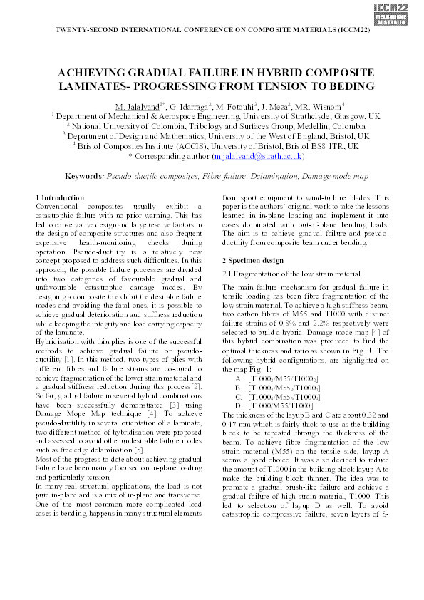 Achieving gradual failure in hybrid composite laminates- progressing from tension to beding Thumbnail