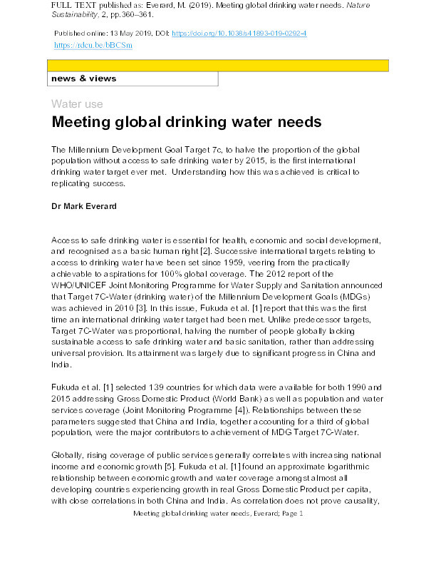 Meeting global drinking water needs Thumbnail