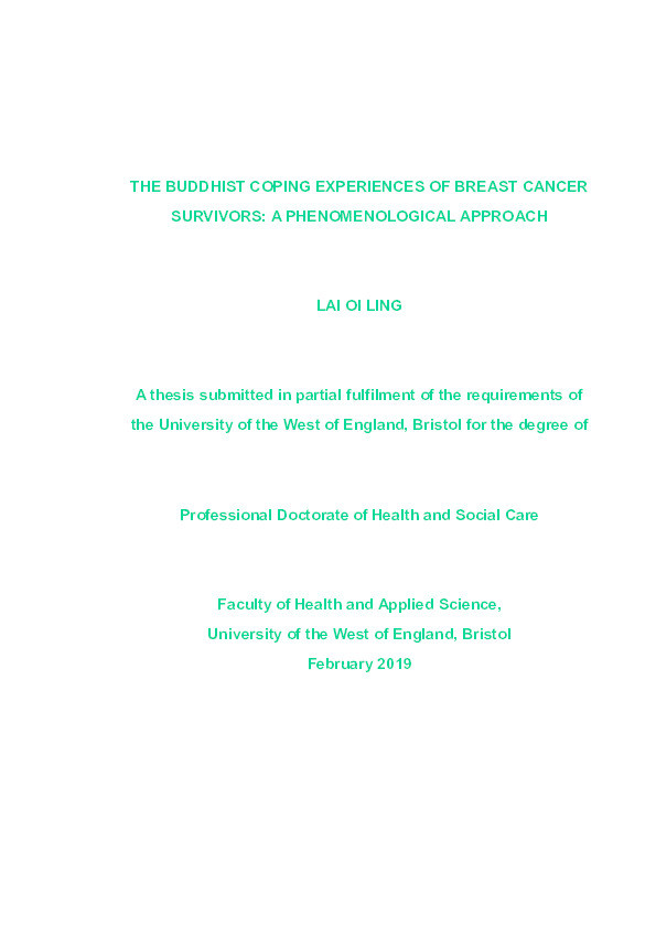The Buddhist coping experiences of breast cancer survivors: A phenomenological approach Thumbnail