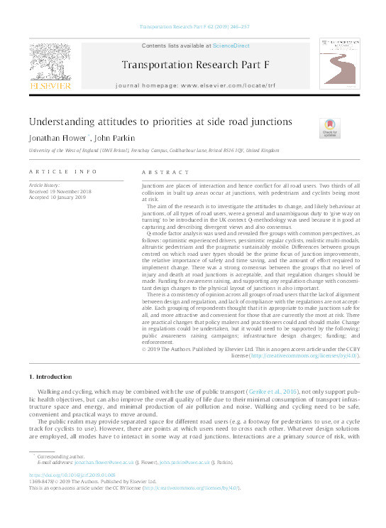 Understanding attitudes to priorities at side road junctions Thumbnail