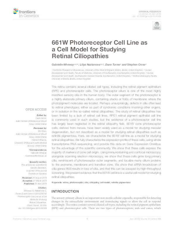 661W photoreceptor cell line as a cell model for studying retinal ciliopathies Thumbnail