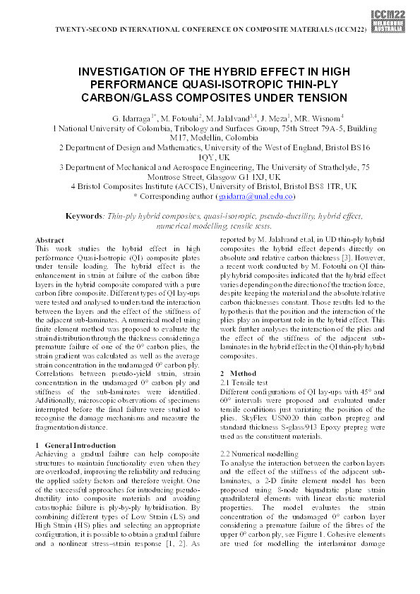 Investigation of the hybrid effect in high performance quasi-isotropic thin-ply carbon/glass composites under tension Thumbnail