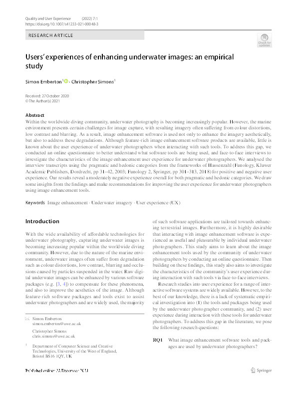 Users’ experiences of enhancing underwater images: An empirical study Thumbnail