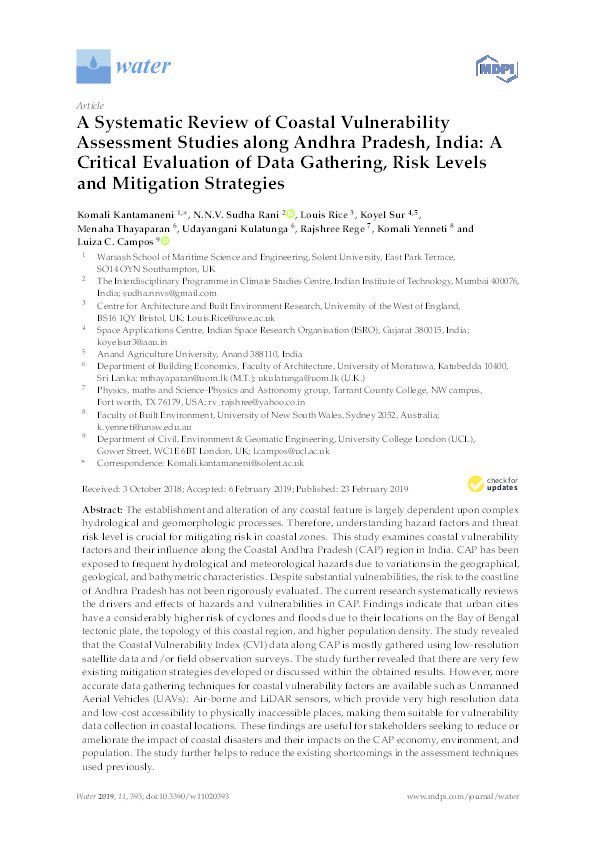 A systematic review of coastal vulnerability assessment studies along Andhra Pradesh, India: A critical evaluation of data gathering, risk levels and mitigation strategies Thumbnail