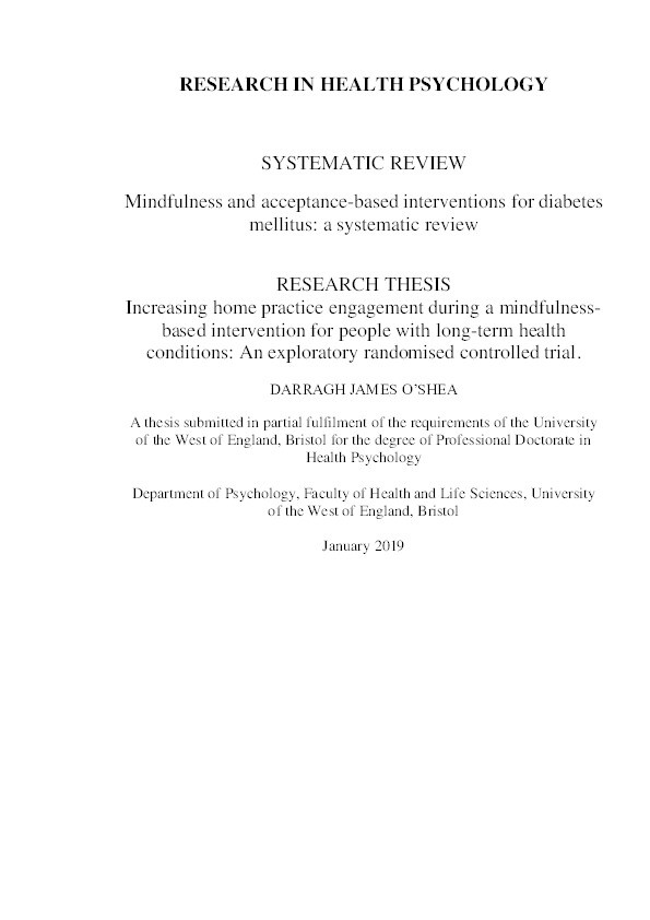 Increasing home practice engagement during a mindfulness-based intervention for people with long-term conditions: An exploratory randomised controlled trial Thumbnail