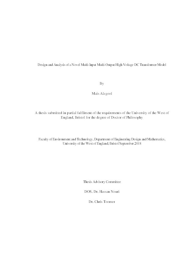 Design and analysis of a novel multi-input multi-output high voltage DC transformer model Thumbnail