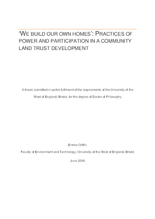 'We build our own homes': Practices of power and participation in a community land trust development Thumbnail