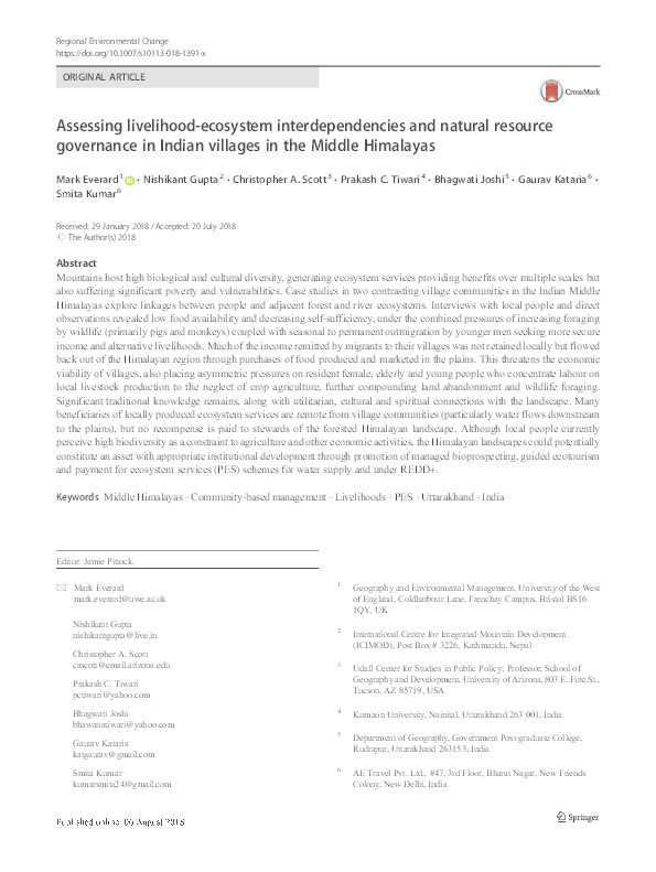 Assessing livelihood-ecosystem interdependencies and natural resource governance in Indian villages in the Middle Himalayas Thumbnail