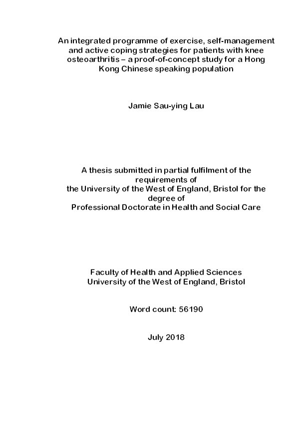 An integrated programme of exercise, self-management and active coping strategies for patients with knee osteoarthritis – a proof-of-concept study for a Hong Kong Chinese speaking population Thumbnail