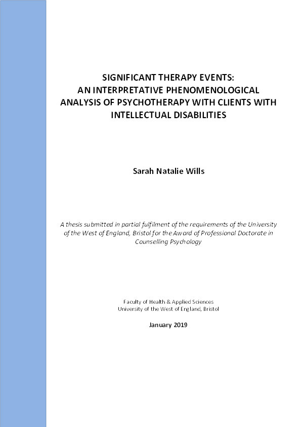 Significant therapy events: An interpretative phenomenological analysis of psychotherapy with clients with intellectual disabilities Thumbnail
