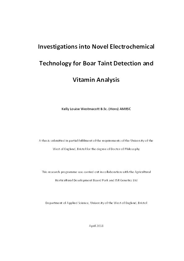 Investigations into novel electrochemical technology for boar taint detection and vitamin analysis Thumbnail