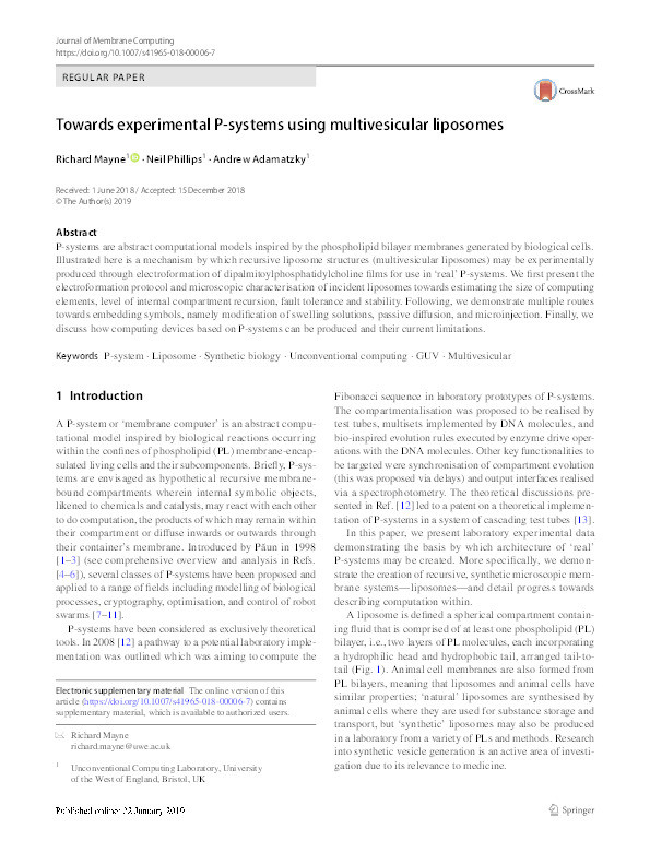 Towards experimental P-systems using multivesicular liposomes Thumbnail
