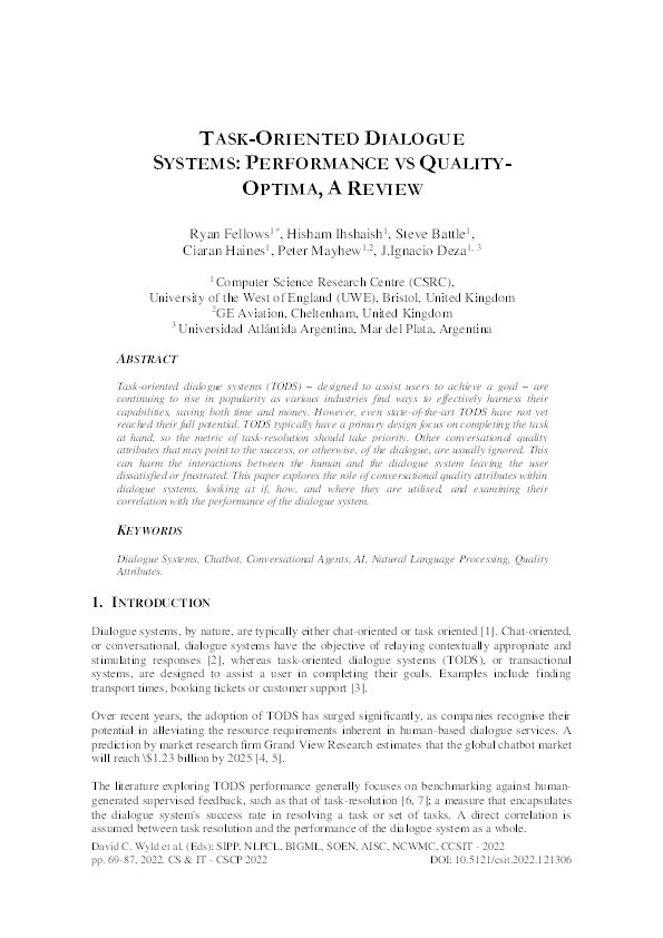 Task-oriented dialogue systems: Performance vs. quality-optima, a review Thumbnail