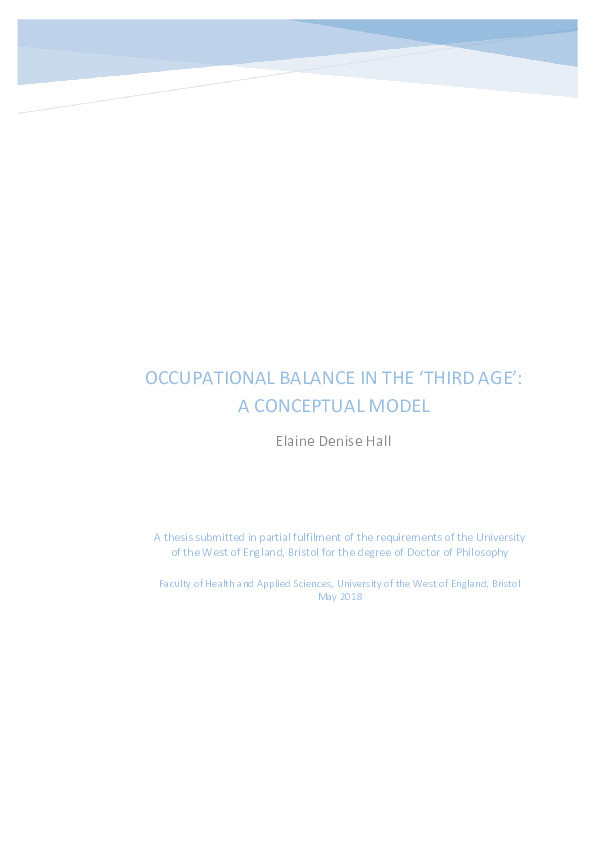 Occupational balance in the 'Third Age': A conceptual model Thumbnail