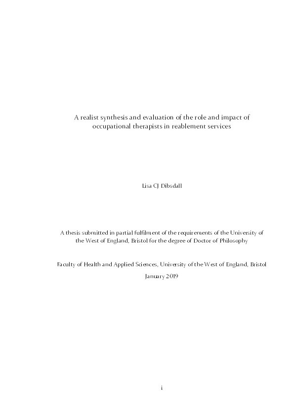 A realist synthesis and evaluation of the role and impact of occupational therapists in reablement services Thumbnail