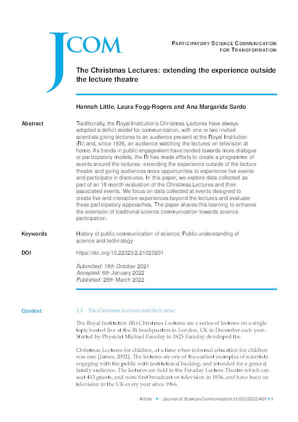 The Christmas Lectures: extending the experience outside the lecture theatre Thumbnail