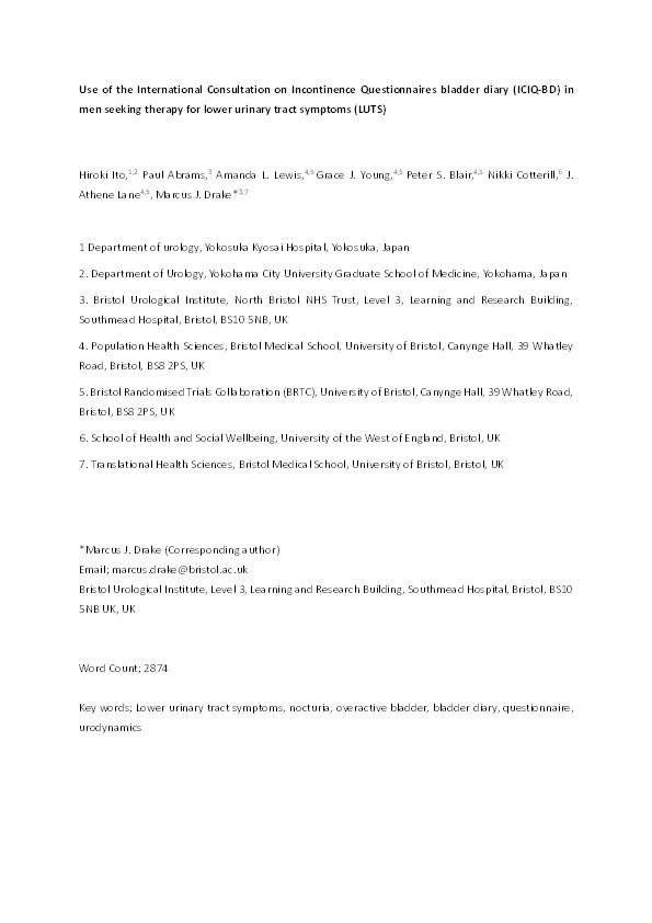 Use of the International Consultation on Incontinence Questionnaires bladder diary (ICIQ-BD) in men seeking therapy for lower urinary tract symptoms (LUTS) Thumbnail