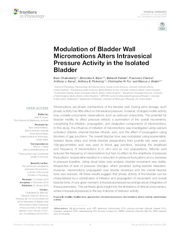 Modulation of bladder wall micromotions alters intravesical pressure activity in the isolated bladder Thumbnail