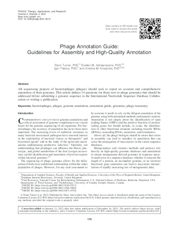 Phage annotation guide: Guidelines for assembly and high-quality annotation Thumbnail