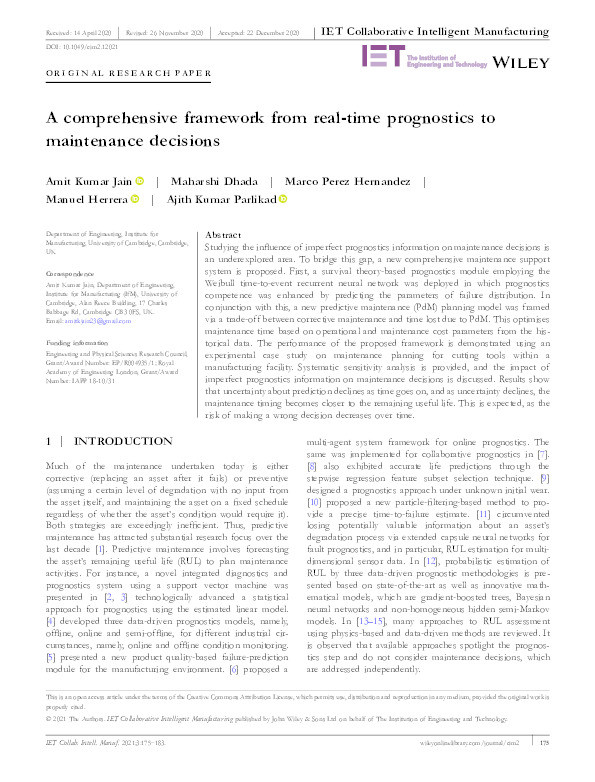 A comprehensive framework from real-time prognostics to maintenance decisions Thumbnail