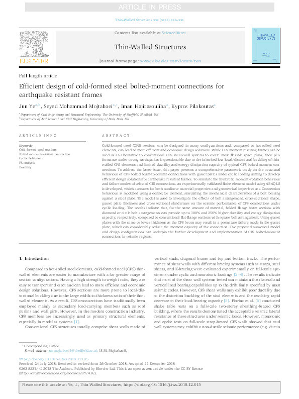 Efficient design of cold-formed steel bolted-moment connections for earthquake resistant frames Thumbnail